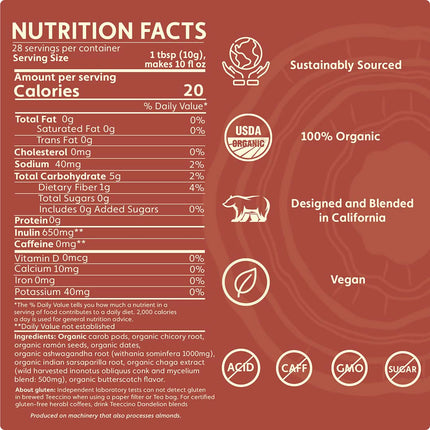 Chaga Ashwagandha Butterscotch Cream Mushroom Herbal Coffee