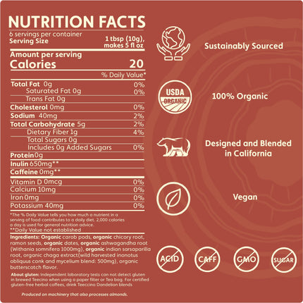 Chaga Ashwagandha Butterscotch Cream Mushroom Herbal Coffee