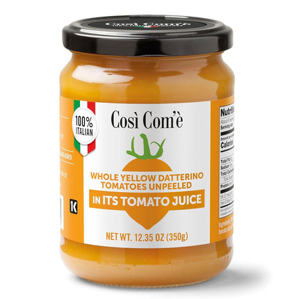 Così Com’è, Italian Yellow Datterino Tomatoes Unpeeled in Own Juice – 12.3 oz (350 g)