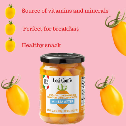 Così Comè, Whole Yellow Datterini Tomatoes in Sea Water, (12.354 oz) 350g