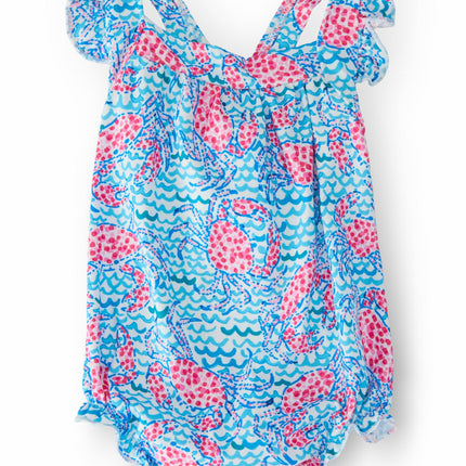 Crab Walk Ruffle Cross Back Romper