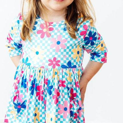 Crazy Daisy 3/4 Sleeve Pocket Twirl Dress