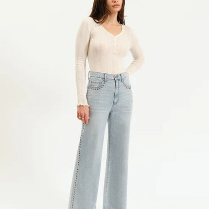 Studded High-Rise Wide Leg Jeans