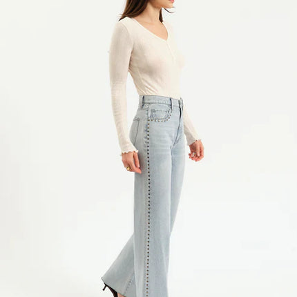 Studded High-Rise Wide Leg Jeans
