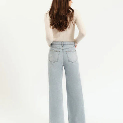 Studded High-Rise Wide Leg Jeans