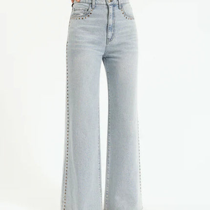Studded High-Rise Wide Leg Jeans