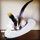 White Turquoise Black Leather Black and Gold Feather