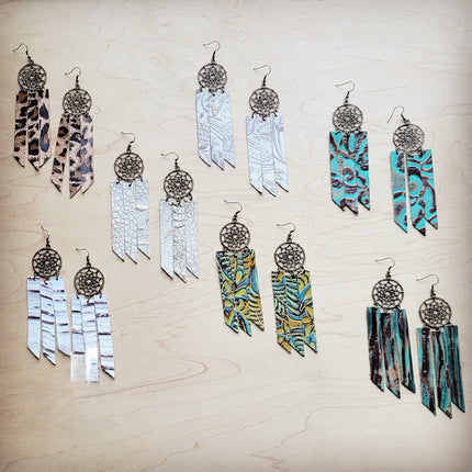 **Dream Catcher Earrings w/ Leather Fringe Dallas Turquoise 200ad