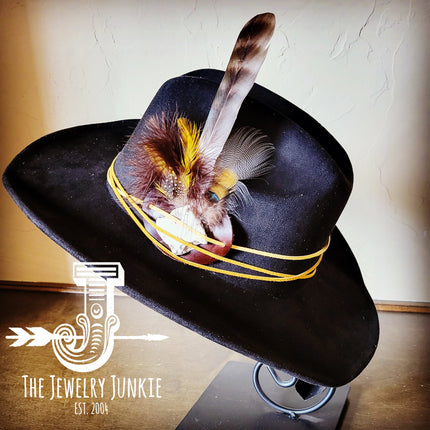 Boho Western Felt Hat w/ Choice of Turquoise Hat Accent-Black 981b