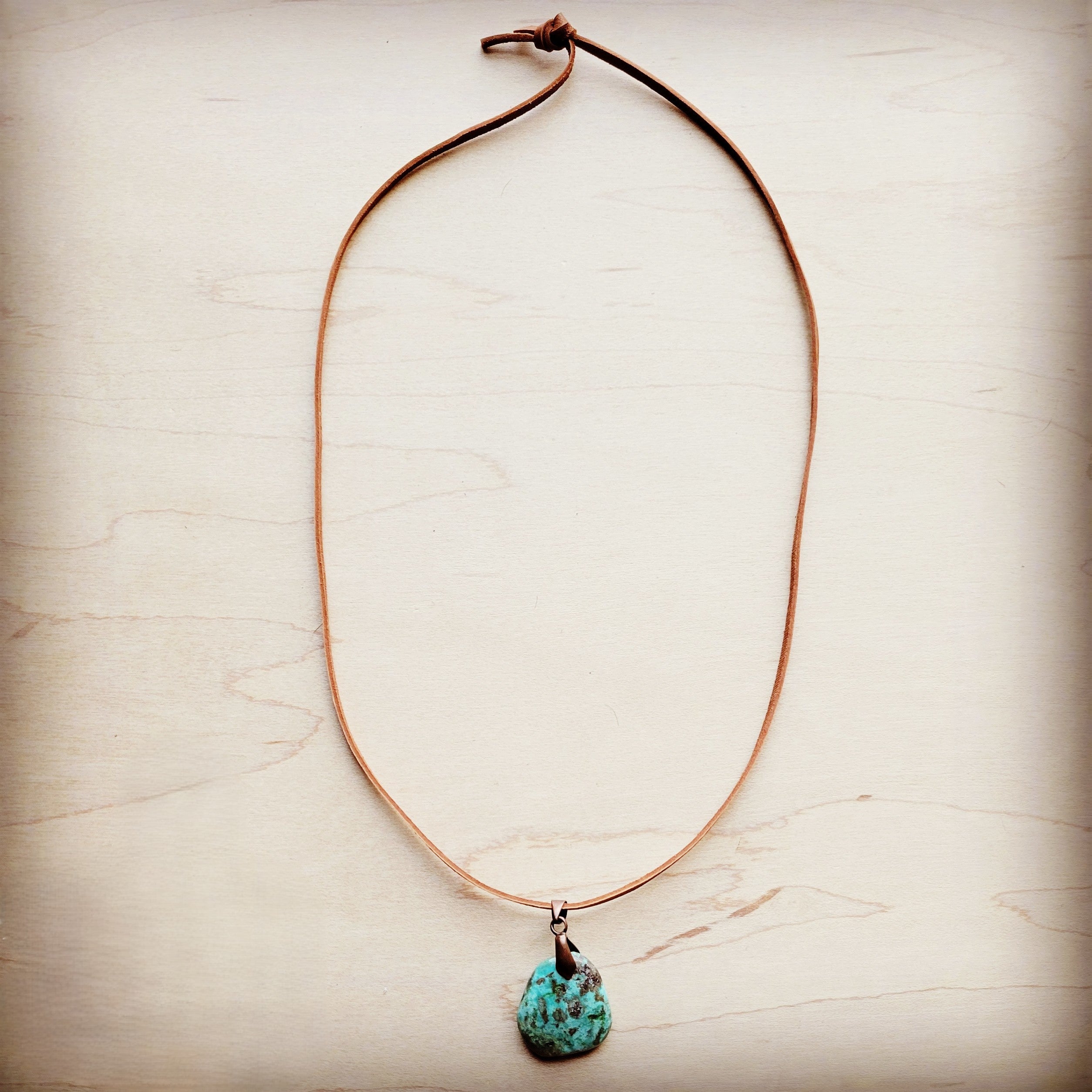 Leather Necklace with Genuine Natural Turquoise Pendant 249q