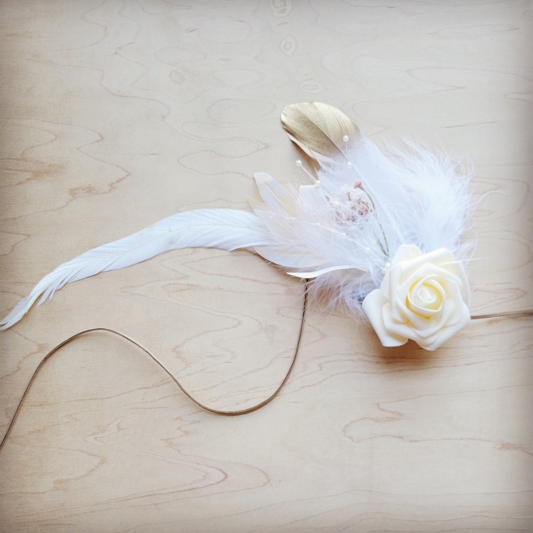 Boho Western Wedding Floral & Feather Bridal Hat in Brown 984m