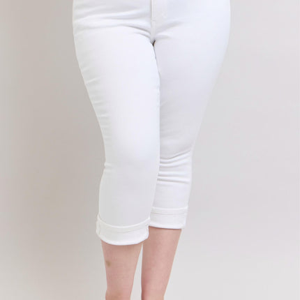 Mid Rise White Capri W/Cuff