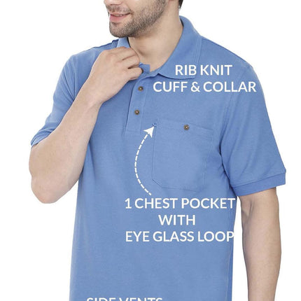 Men's Short Sleeve Pique Polo Shirt in Cotton Blend with Front Pocket