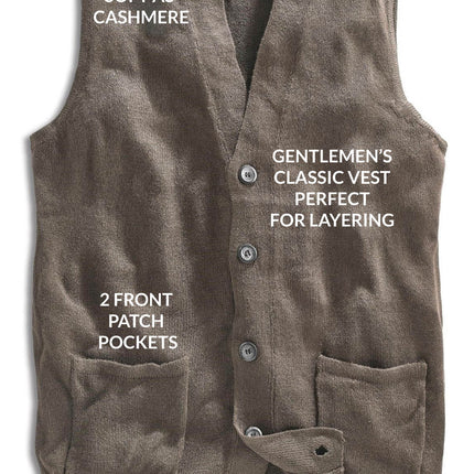 Men's Cashmere-Like Button Front Flat Knit Sweater Vest with front patch pockets