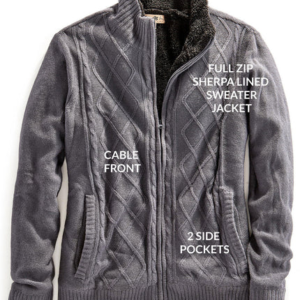 Mens Sherpa Fleece Lined Zip Front Sweater Jacket