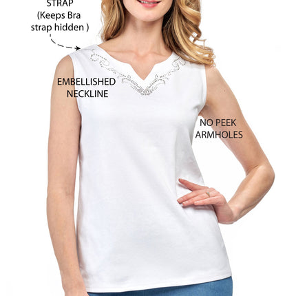 Women's Rhinestone Notch V-neck Knitted Tank Top