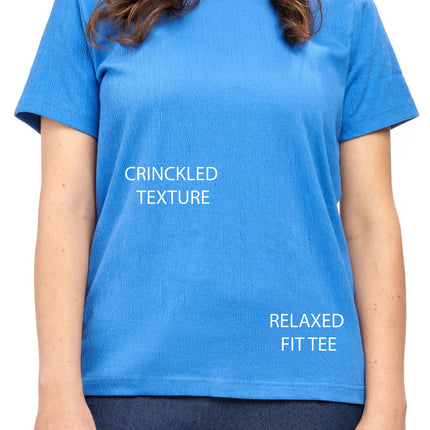Women's Textured Knit T-shirt with Jewel Neckline and Short Sleeves