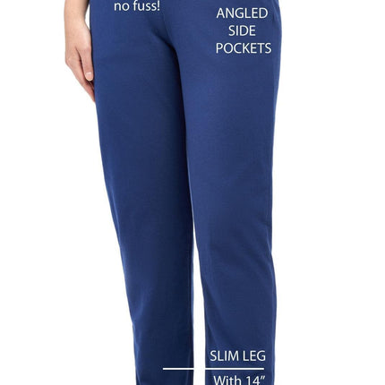 Women's Knit Pull on Pants - Cotton Blend with Flat Front waistband