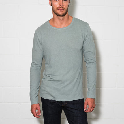 Men's Linen Blend Crew Neck Long Sleeve