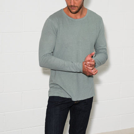 Men's Linen Blend Crew Neck Long Sleeve