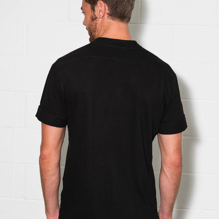 Men's Cotton Linen Snap-Up Mock Neck Tee