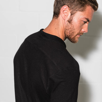 Men's Cotton Linen Snap-Up Mock Neck Tee