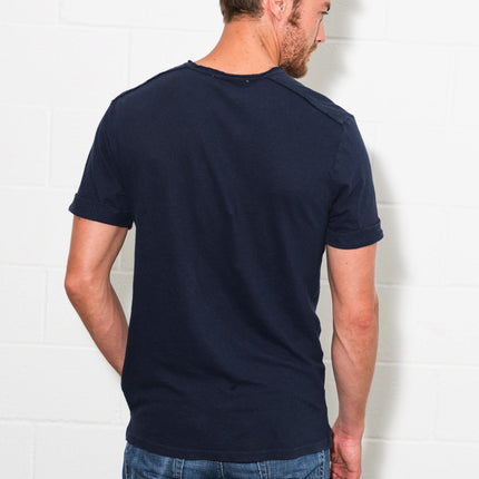 Men's Linen Blend Raw Edge Split V-Neck Tee