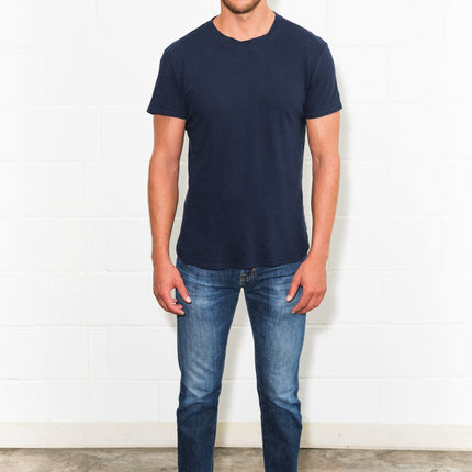 Men's Linen Blend Curved Bottom Crew Neck Tee