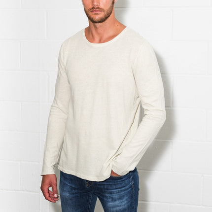 Men's Linen Blend Crew Neck Long Sleeve
