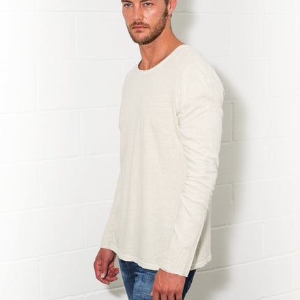 Men's Linen Blend Crew Neck Long Sleeve