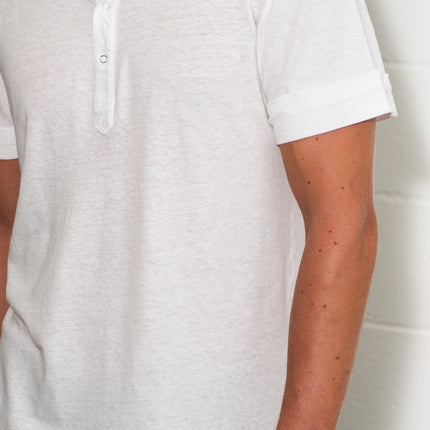 Men's Cotton Linen Snap-Up Mock Neck Tee