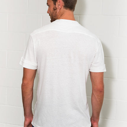 Men's Cotton Linen Snap-Up Mock Neck Tee