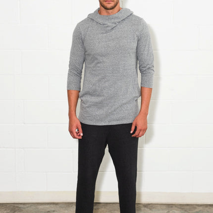 Men's 3/4 Sleeve Cowl Neck Visor Hoodie