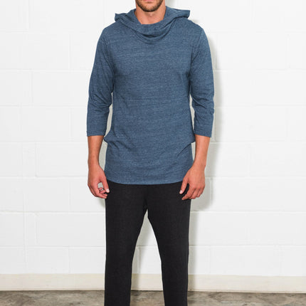 Men's 3/4 Sleeve Cowl Neck Visor Hoodie