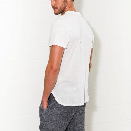Men's Linen Blend Curved Bottom Crew Neck Tee