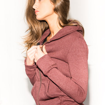 WOMEN'S FRENCH TERRY ZIP FRONT HOODIE - MAROON