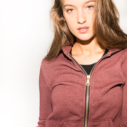 WOMEN'S FRENCH TERRY ZIP FRONT HOODIE - MAROON
