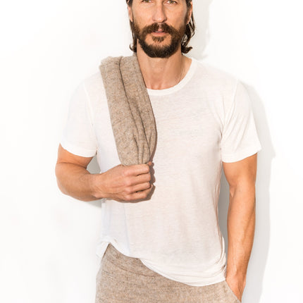 Men's Linen Blend Wide Neck Band Tee