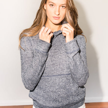 Women's Melange Knit Pullover Hoodie - Navy