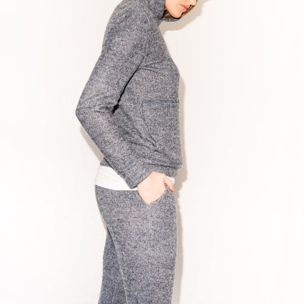 Women's Melange Knit Pullover Hoodie - Navy