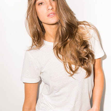 WOMEN'S LINEN BLEND WIDE NECK TEE - WHITE