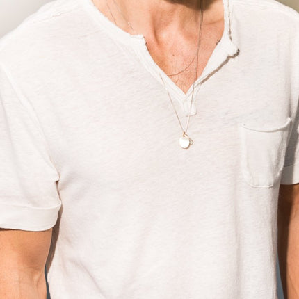 Men's Linen Blend Raw Edge Split V-Neck Tee