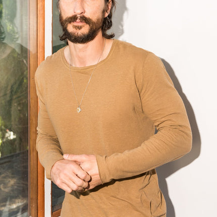 Men's Linen Blend Crew Neck Long Sleeve