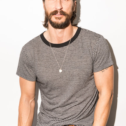 Men's Relaxed Contrast Crew Neck Stripe Tee