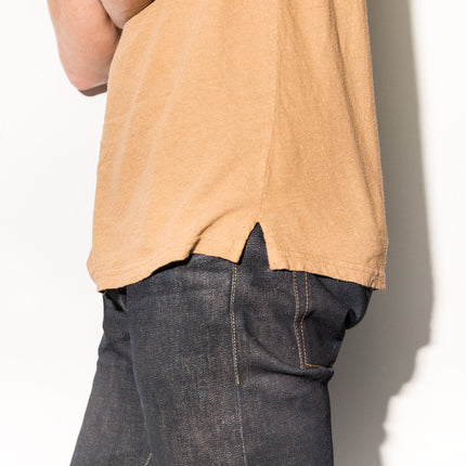 Men's Linen Blend Raw Edge Split V-Neck Tee