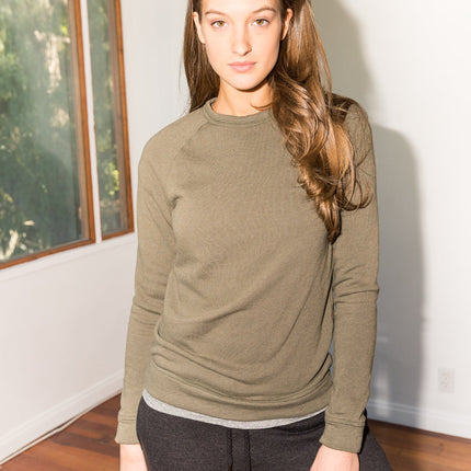 WOMEN'S FRENCH TERRY SLIM FIT PULLOVER SWEATSHIRT - ARMY