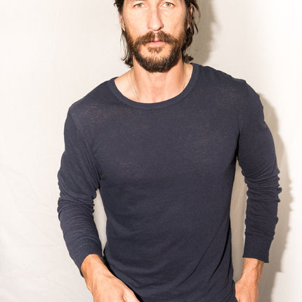 Men's Linen Blend Wide Cuff Long Sleeve Tee