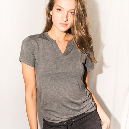 WOMEN'S MODAL CROSS V NECK TEE - HEATHER GREY