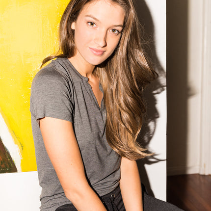 WOMEN'S MODAL CROSS V NECK TEE - HEATHER GREY