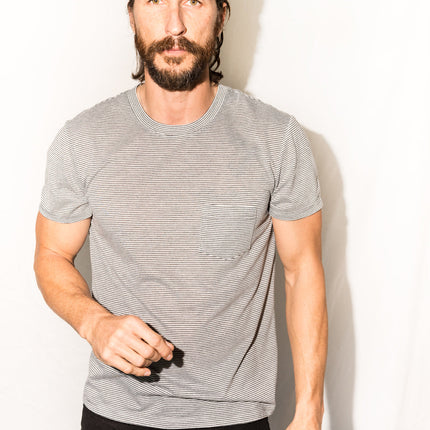 Men's Jersey Crew Neck V-Pocket Tee - Grey White Stripe